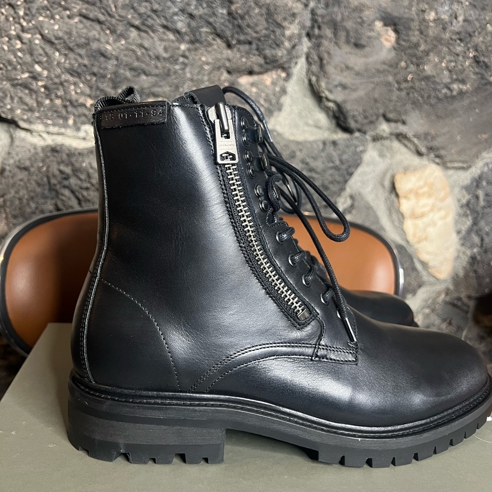 brand new, never worn, size 43 (10 US) Allsaints blaze leather boots with box!